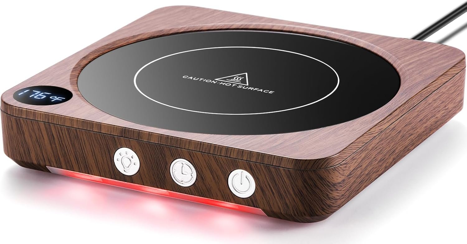 Mug Warmer - 36W Coffee Mug Warmer for Desk with Temperature Display, 2-12Hrs Auto Shut Off, Smart Candle Warmer - Ideal Coffee Gifts Accessories Keep Beverages Coffee Warmer (Wood) (Wood) - Image 2